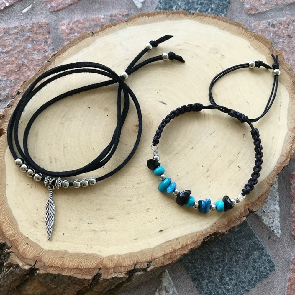 Genuine gemstones Boho adjustable bracelets set - Picture 6 of 8